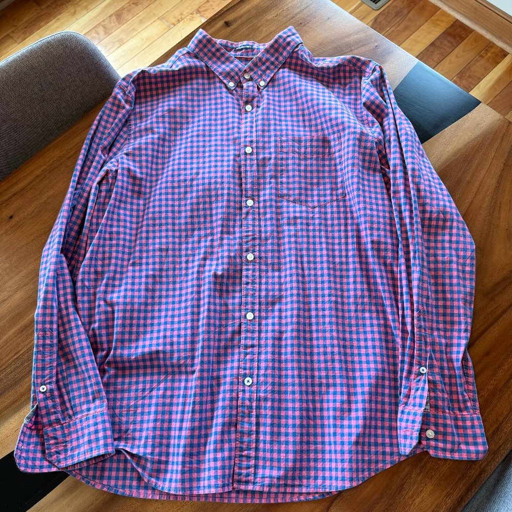 American Eagle Men's XXL Shirt Gingham Long Sleeve Seriously Soft Pink Blue - Picture 5 of 11